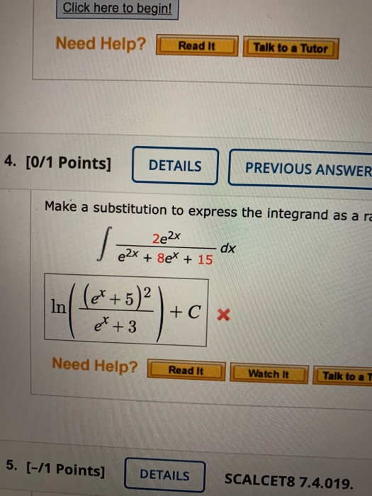 Solved Click here to begin! Need Help? Read It Talk to a | Chegg.com