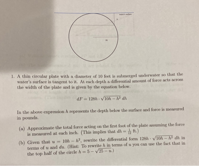 Solved 1. A Thin Circular Plate With A Diameter Of 10 Feet 