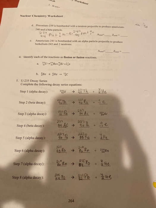 Solved Pas Worksheet 1. In our Nuclear Chemistry Worksheet | Chegg.com