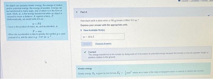Solved Bew Part A An object can possess konecnergy, the | Chegg.com