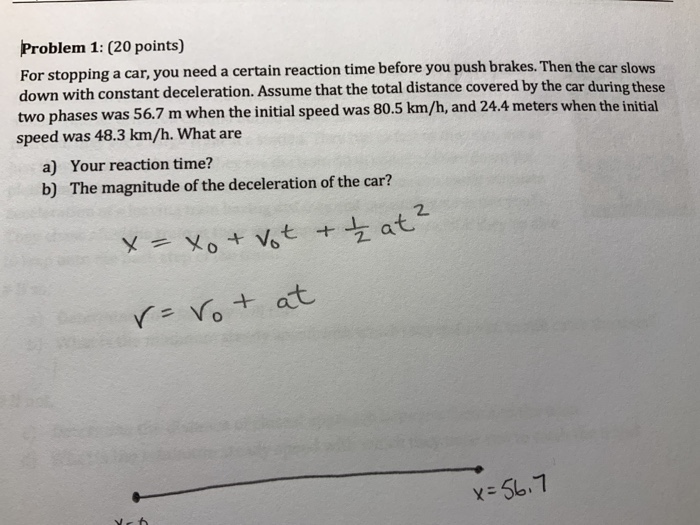 Solved Problem 1: (20 points) For stopping a car, you need a | Chegg.com