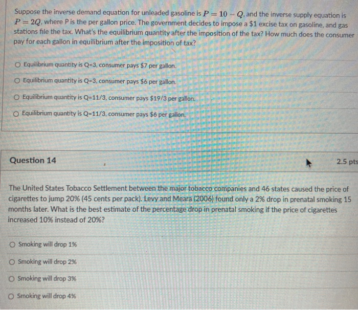 Solved Suppose the inverse demand equation for unleaded
