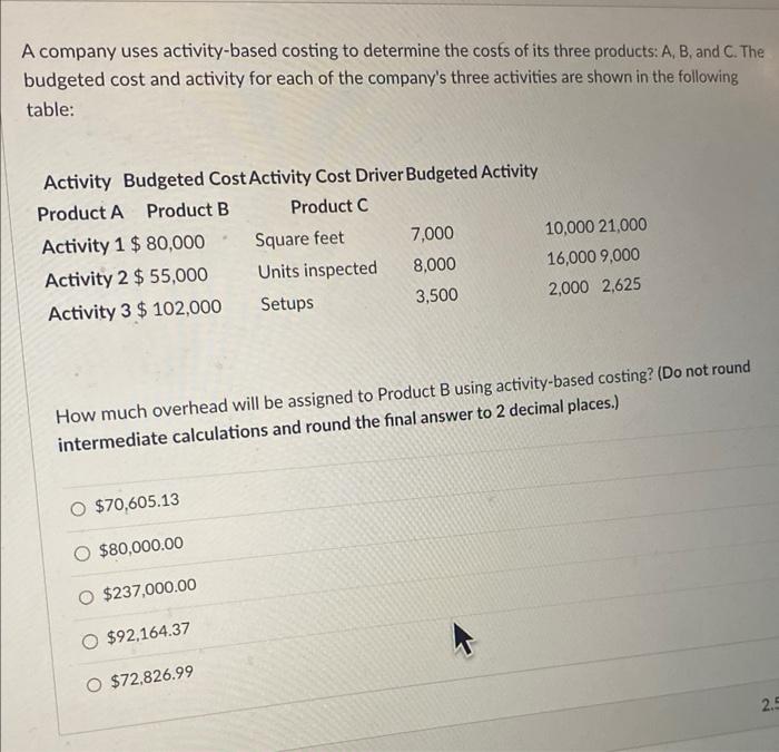 Solved A Company Uses Activity-based Costing To Determine | Chegg.com