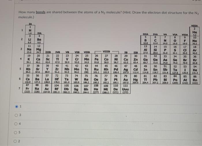 Solved How many bonds are shared between the atoms of a N2 | Chegg.com