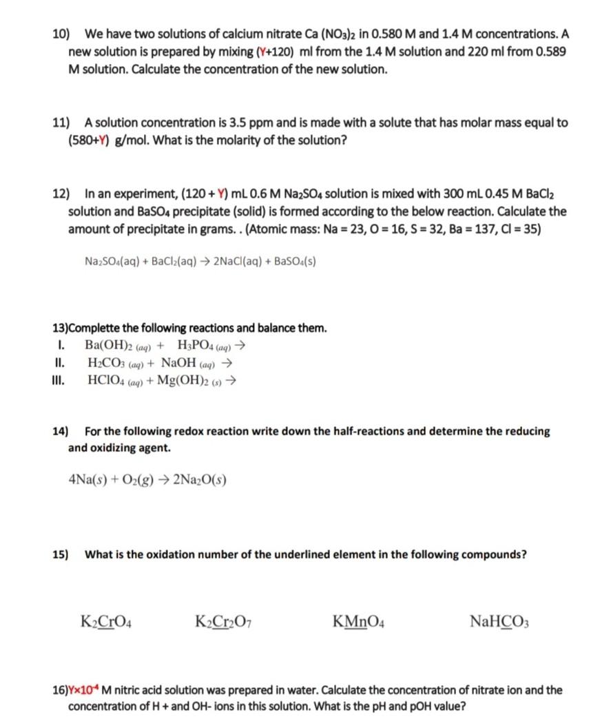 Solved 10) We have two solutions of calcium nitrate Ca(NO3)2 | Chegg.com