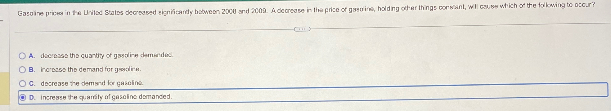 Solved Gasoline prices in the United States decreased | Chegg.com