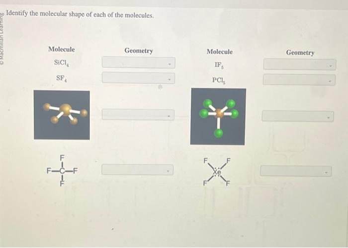 Solved Identify the molecular shape of each of the | Chegg.com