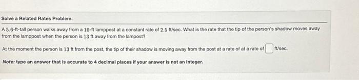 Solved Solve a Related Rates Problem. A.5.6-ft-tall person | Chegg.com