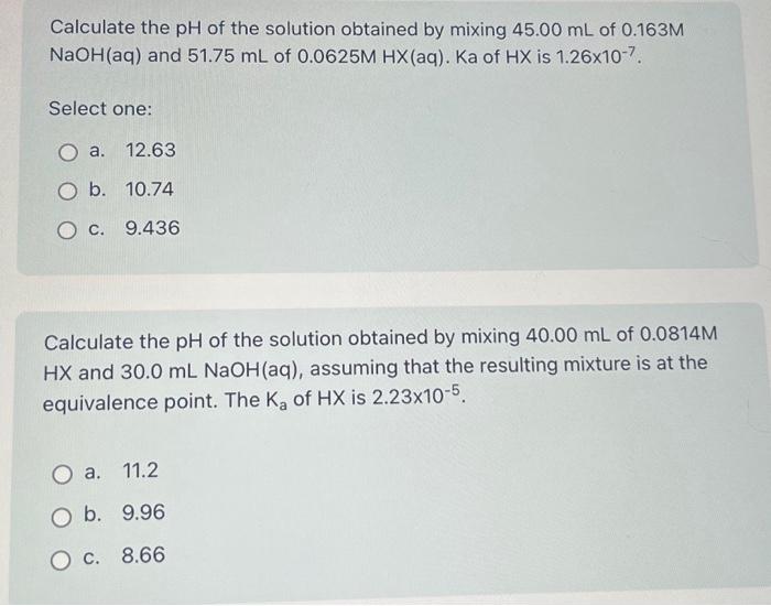 what will be the ph of a solution obtained by mixing 800ml