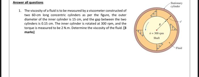 Solved 1. The Viscosity Of A Fluid Is To Be Measured By A | Chegg.com