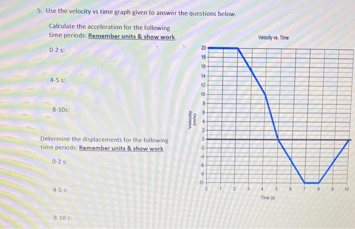 homework 1.2 velocity time graphs and acceleration answer key