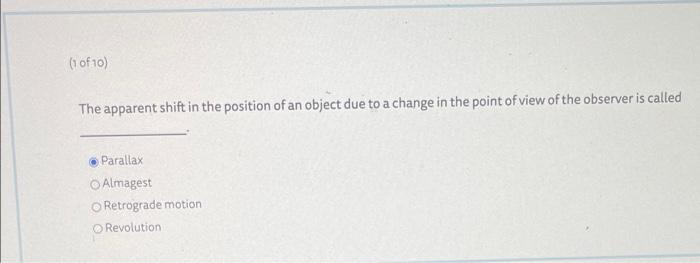 Solved (1 of 10) The apparent shift in the position of an | Chegg.com