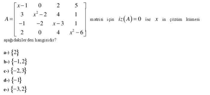 Solved If the trace (A) = 0 for the matrix, which of the | Chegg.com