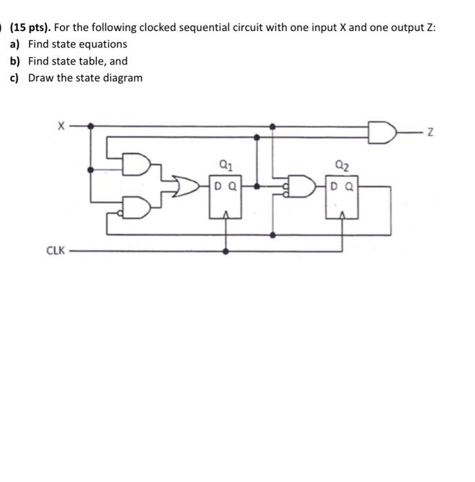 Solved (15 Pts). For The Following Clocked Sequential | Chegg.com