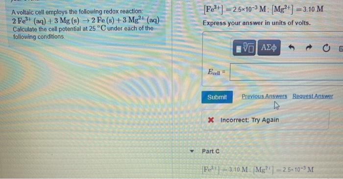 Solved A Voltaic Cell Employs The Following Redox Reaction