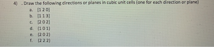 Solved 4) . Draw the following directions or planes in cubic | Chegg.com