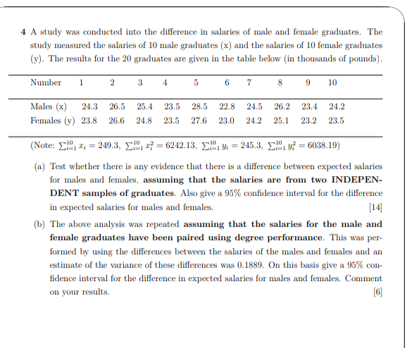 Solved 4 A study was conducted into the difference in | Chegg.com