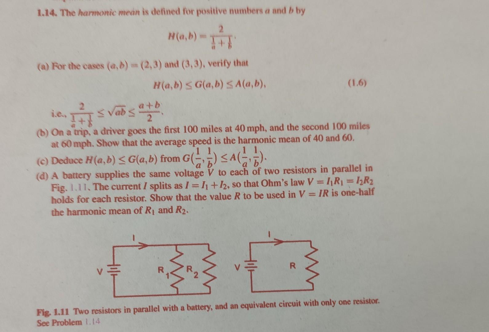 Solved 1.14. The harmonic mean is defined for positive | Chegg.com