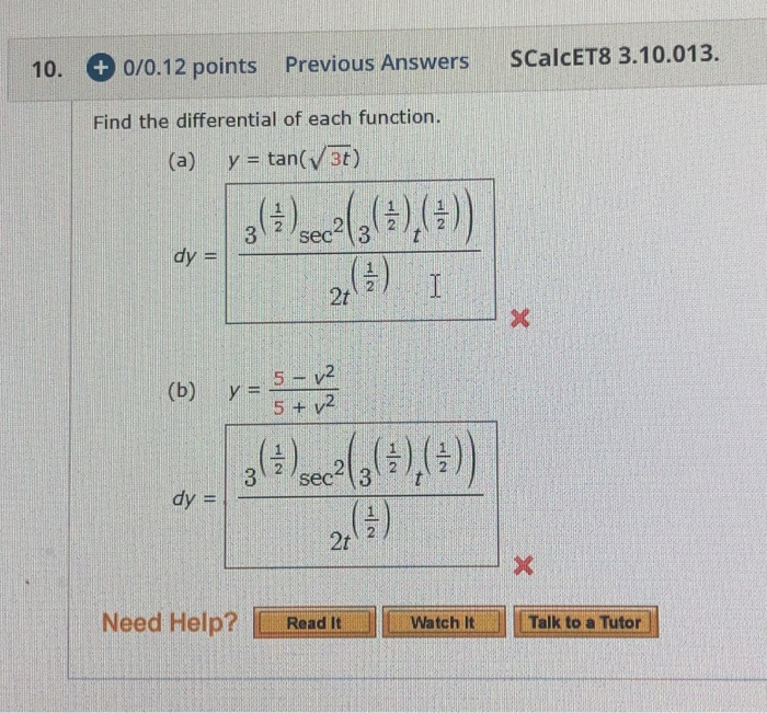 Solved 10. + 0/0.12 points Previous Answers SCalcET8 | Chegg.com