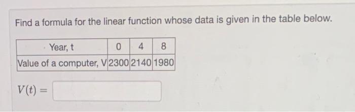 Solved Find a formula for the linear function whose data is | Chegg.com
