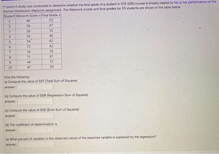 Solved (1 point) A study was conducted to detemine whether | Chegg.com