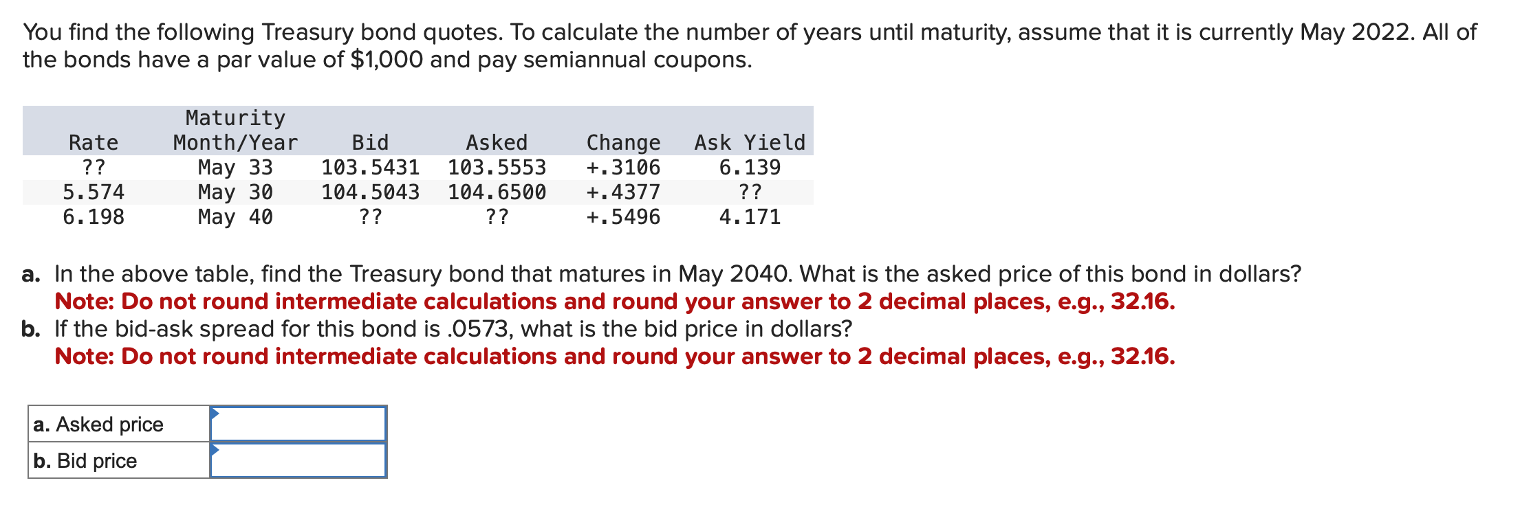 Solved You find the following Treasury bond quotes. To | Chegg.com