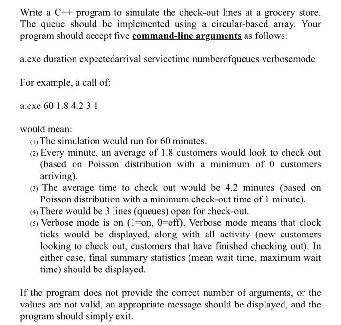 Solved Write a C++ program to simulate the check-out lines | Chegg.com