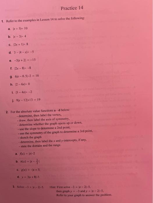 Solved Practice 14 1. Refer to the examples in Lesson 14 to | Chegg.com