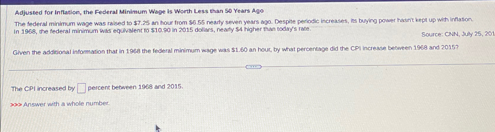 Solved Adjusted For Inflation, The Federal Minimum Wage Is | Chegg.com