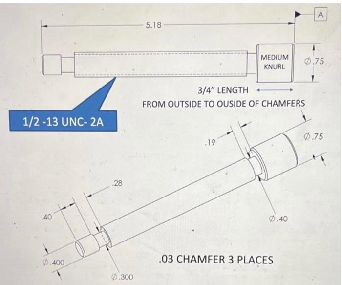 FROM OUTSIDE TO OUSIDE OF CHAMFERS 1/2 -13 UNC- 2A | Chegg.com