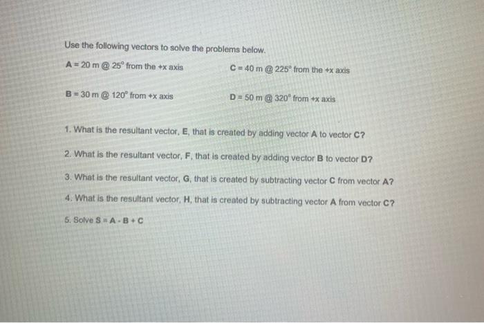 Solved Use the following vectors to solve the problems | Chegg.com