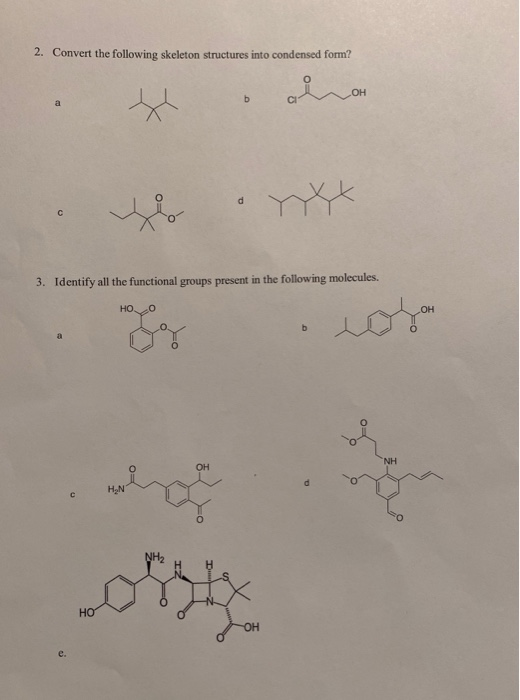 Solved 2. Convert the following skeleton structures into | Chegg.com