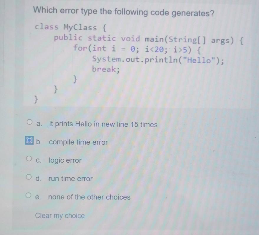 Solved Which error type the following code generates? class | Chegg.com