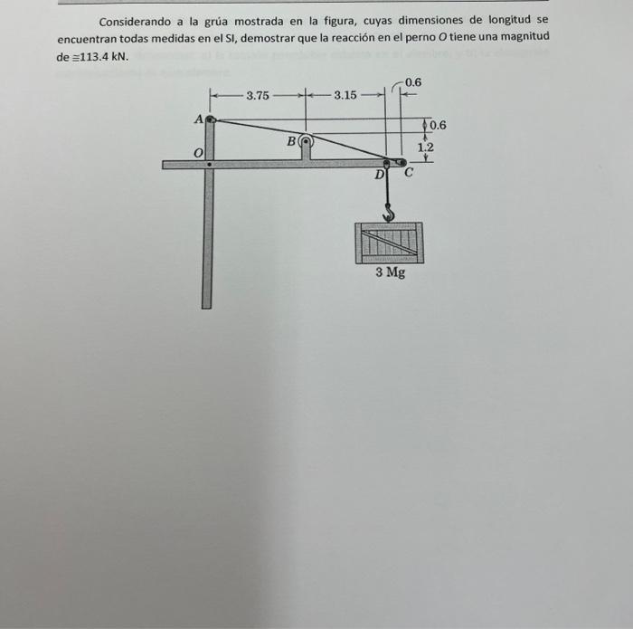 Considerando a la grúa mostrada en la figura, cuyas dimensiones de longitud se encuentran todas medidas en el SI, demostrar q