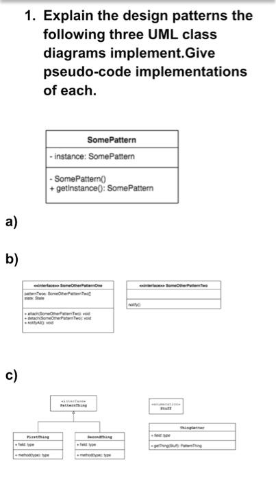 Solved 1. Explain the design patterns the following three | Chegg.com