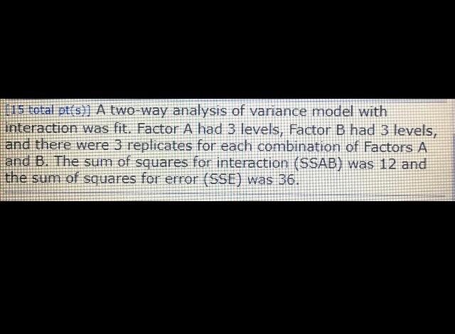 Solved 1915 total pt(s)) A two-way analysis of variance | Chegg.com
