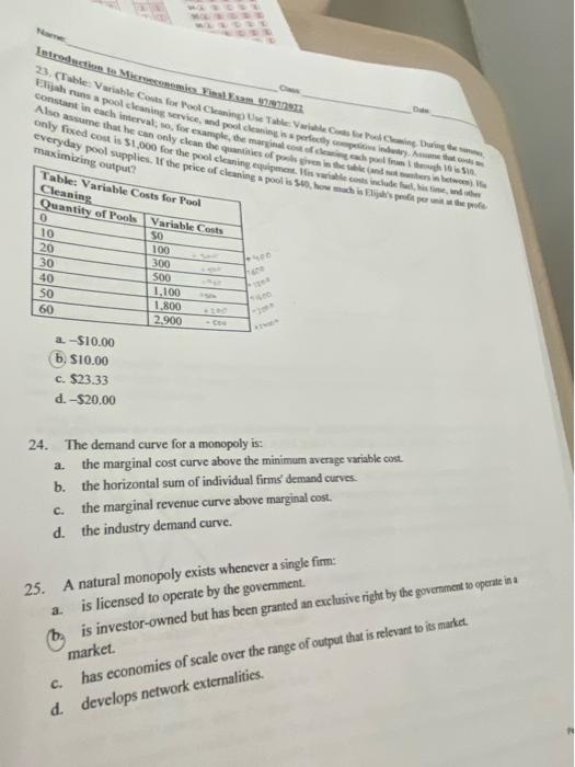 Solved Introduction To Microeconomics Final Exam 97977933 | Chegg.com