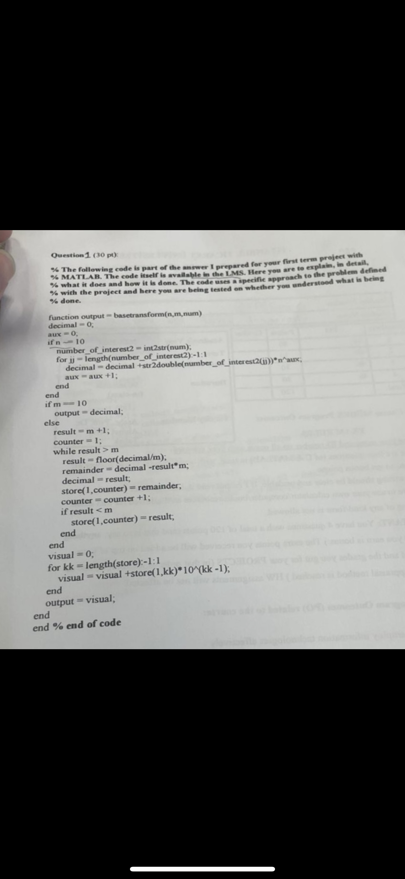 Solved Question 1 ( 30pt ):% ﻿The following code is part of | Chegg.com
