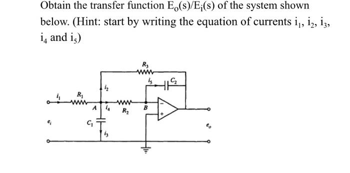 Solved Obtain the transfer function E.(S)/E;(s) of the | Chegg.com