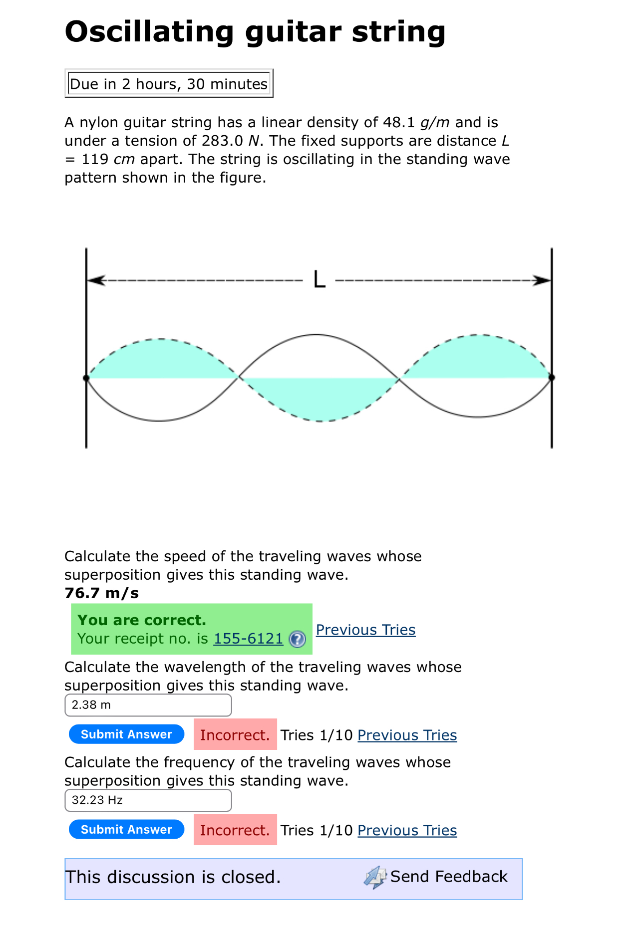 Solved Oscillating guitar stringDue in 2 ﻿hours, 30 | Chegg.com