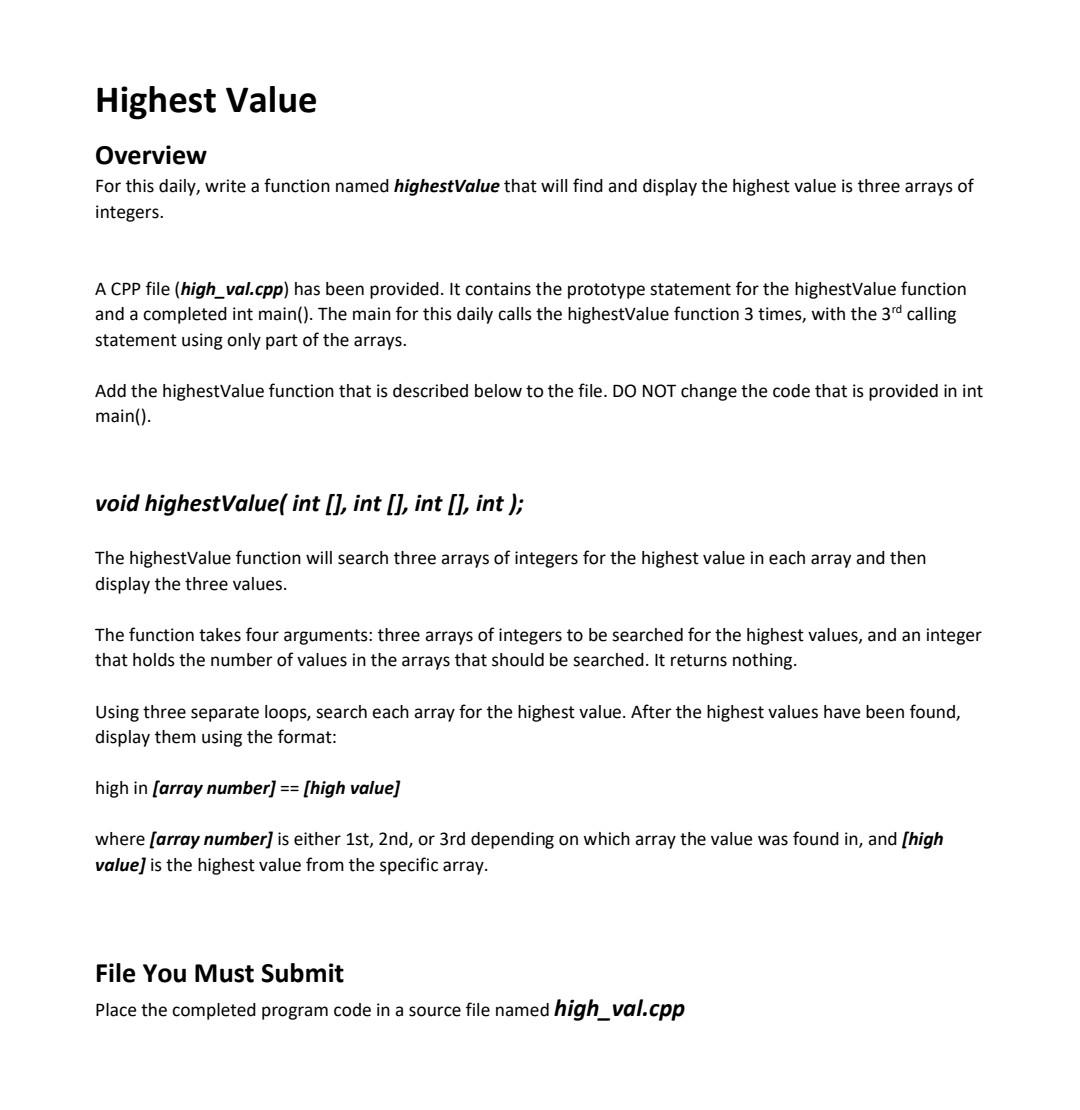 Solved I/240 Highest Value daily \#include \#include using | Chegg.com