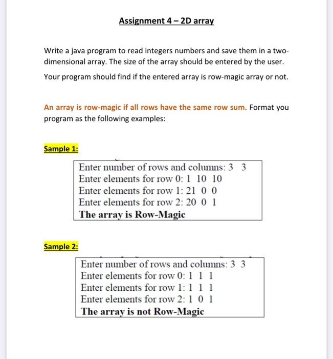 Solved Assignment 4 2D array Write a java program to read