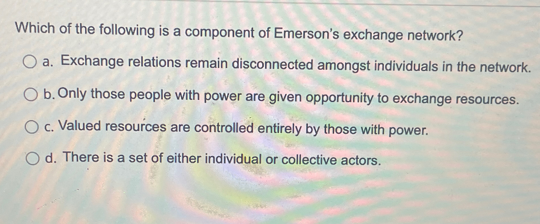 Solved Which of the following is a component of Emerson's | Chegg.com