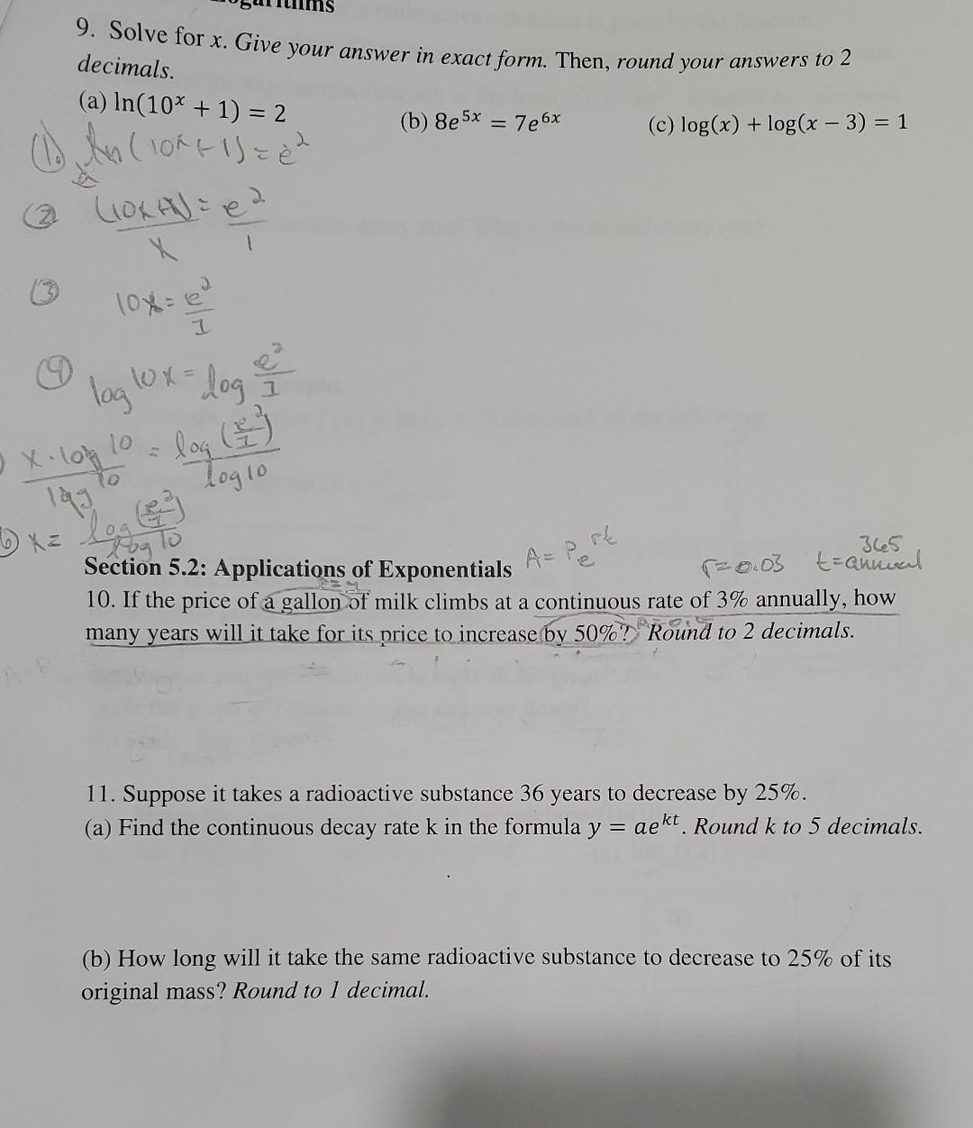 Solved 9. Solve for x. Give your answer in exact form. Then, | Chegg.com