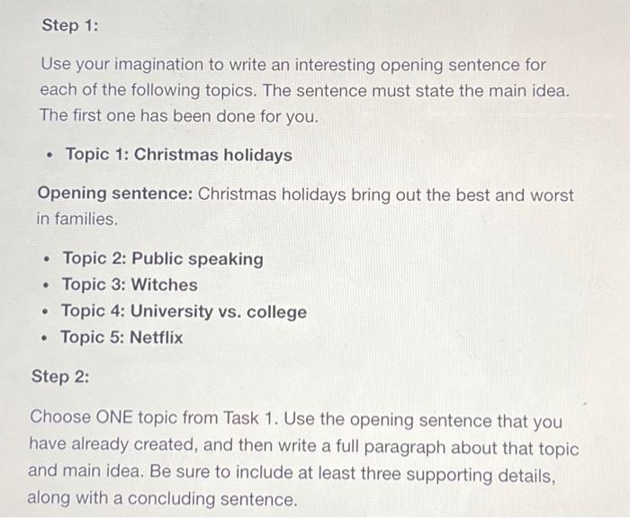 Step 1: Use your imagination to write an interesting | Chegg.com