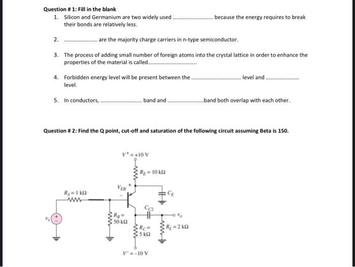 Solved Question \# 1: Fill In The Blank 1. Silicon And | Chegg.com