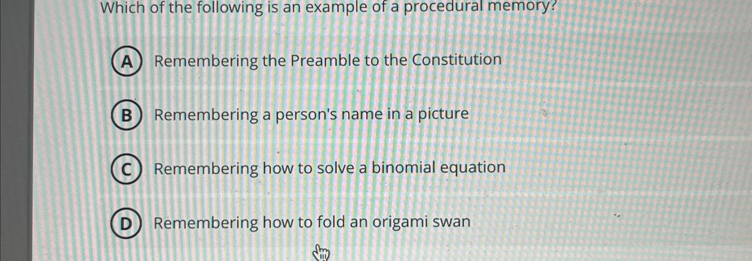 Solved Which of the following is an example of a procedural | Chegg.com