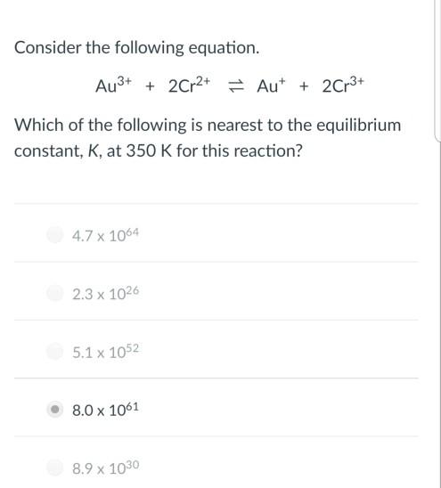 Solved Consider the following equation. Au3+ + 2Cr2+ = Aut + | Chegg.com