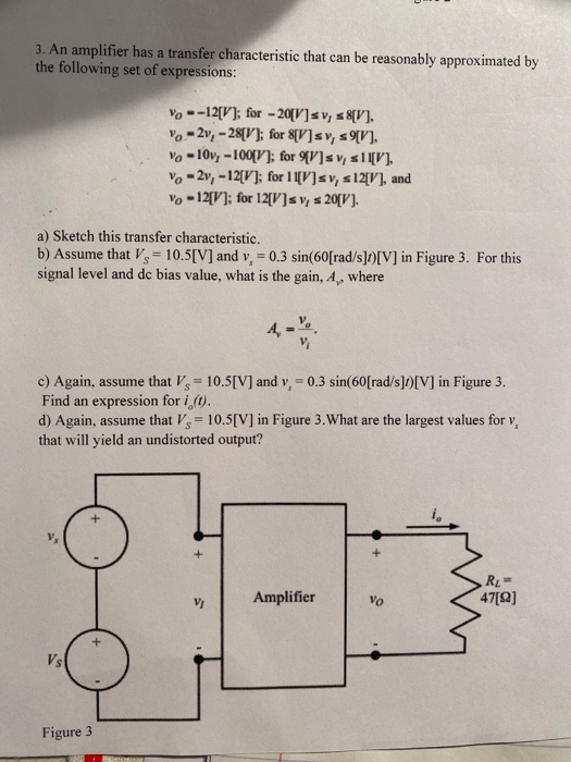 Solved 3. An amplifier has a transfer characteristic that | Chegg.com