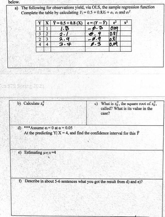 Solved Below A The Following For Observations Yield Vi Chegg Com